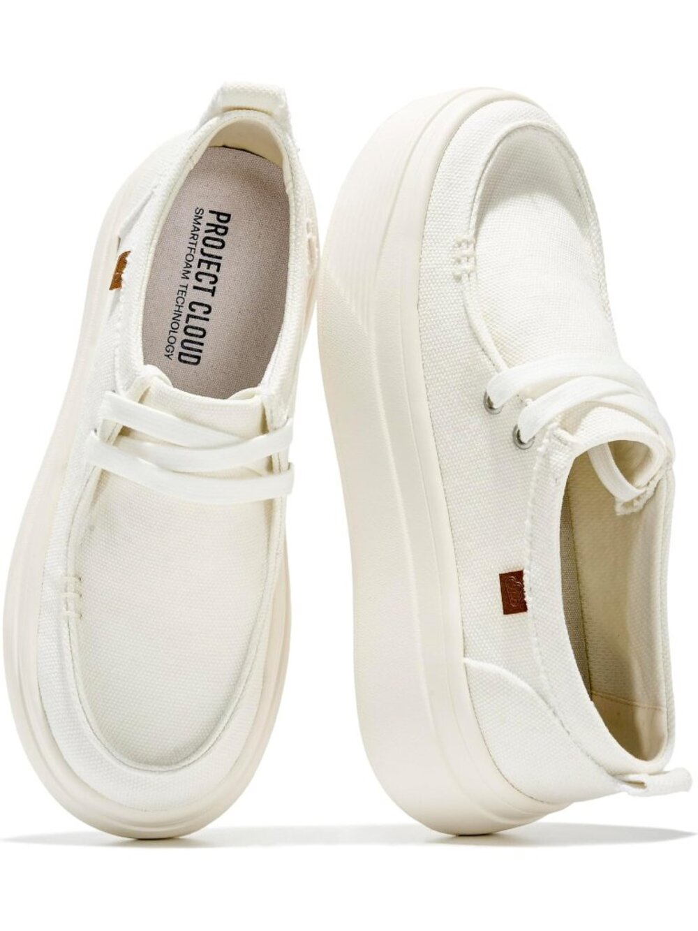 Womens Off White Canvas Project Cloud Canvas Loafers Boat Shoes Fashion Sneakers